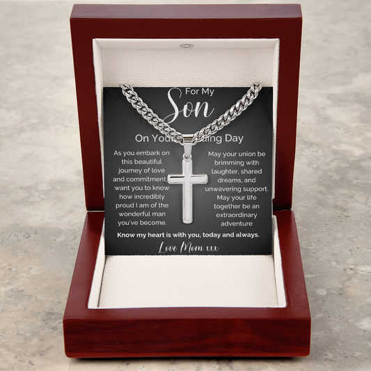 To My Son On Your Wedding Day Cross Necklace | Meaningful Gift From Mom