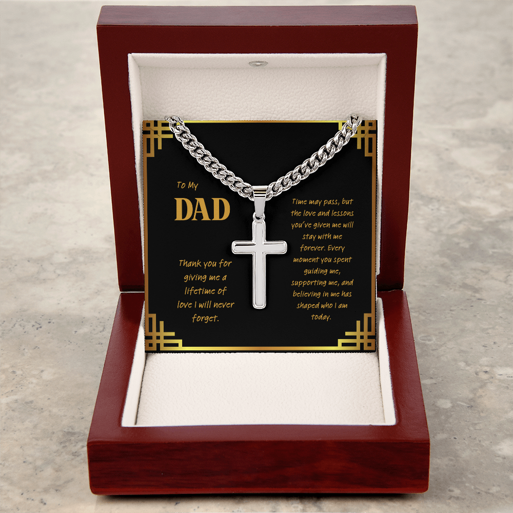Personalized Cross Necklace for Dad – Engraved Cuban Chain Gift for Father