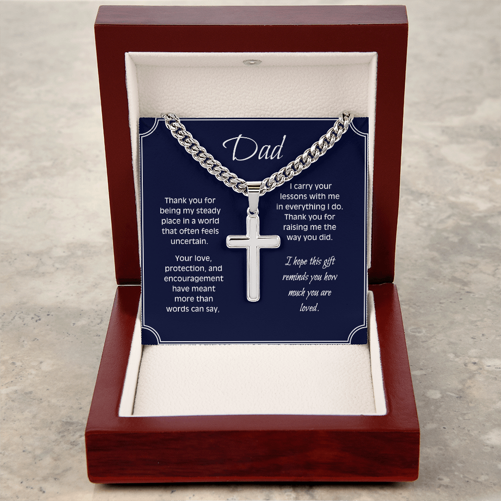 Personalized Cross Necklace for Dad – Engraved Cuban Chain Gift for Father – Meaningful Dad Jewelry from Son or Daughter