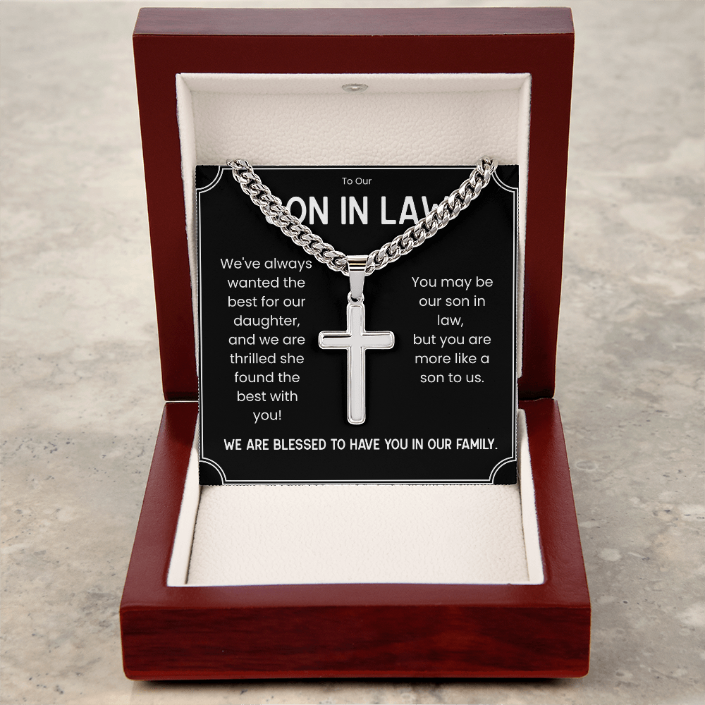 Engraved Cross Necklace for A Wonderful Son In Law