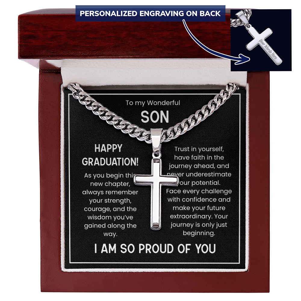Engraved Cuban Chain Graduation Gift for Son