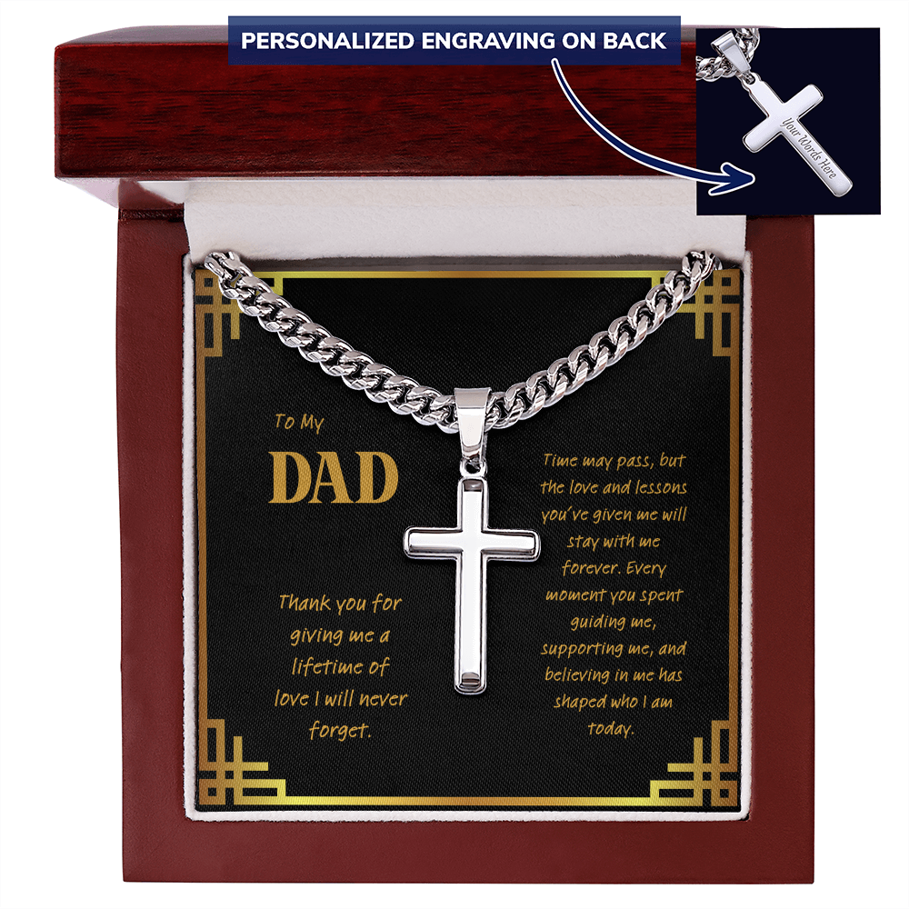 Personalized Cross Necklace for Dad – Engraved Cuban Chain Gift for Father
