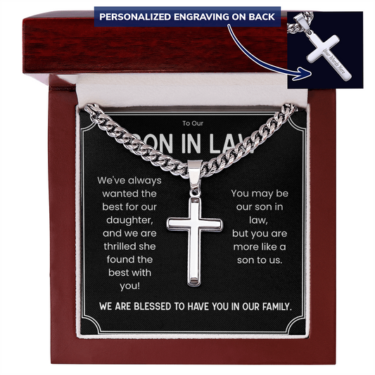 Engraved Cross Necklace for A Wonderful Son In Law