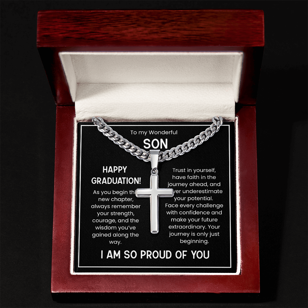Engraved Cuban Chain Graduation Gift for Son
