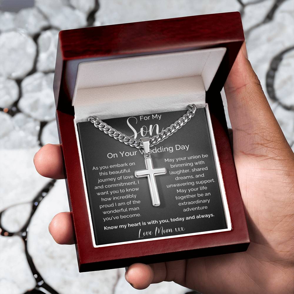 To My Son On Your Wedding Day Cross Necklace | Meaningful Gift From Mom