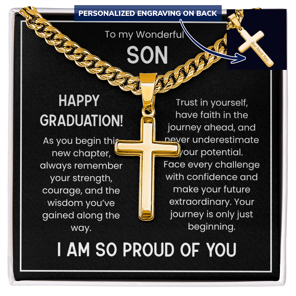 Engraved Cuban Chain Graduation Gift for Son
