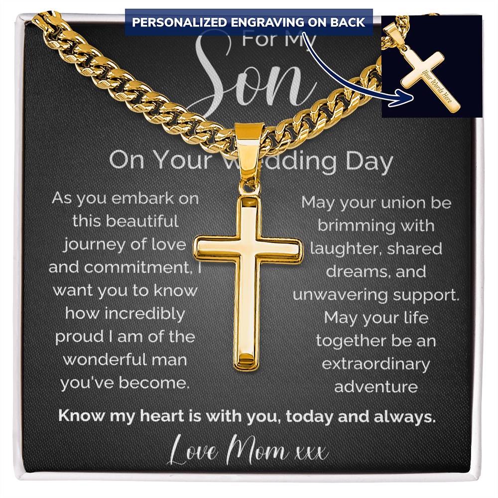 To My Son On Your Wedding Day Cross Necklace | Meaningful Gift From Mom