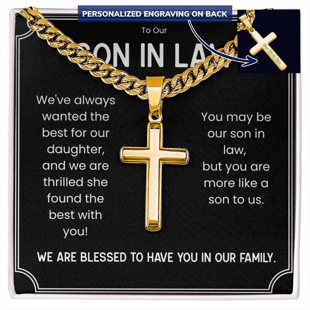 Engraved Cross Necklace for A Wonderful Son In Law