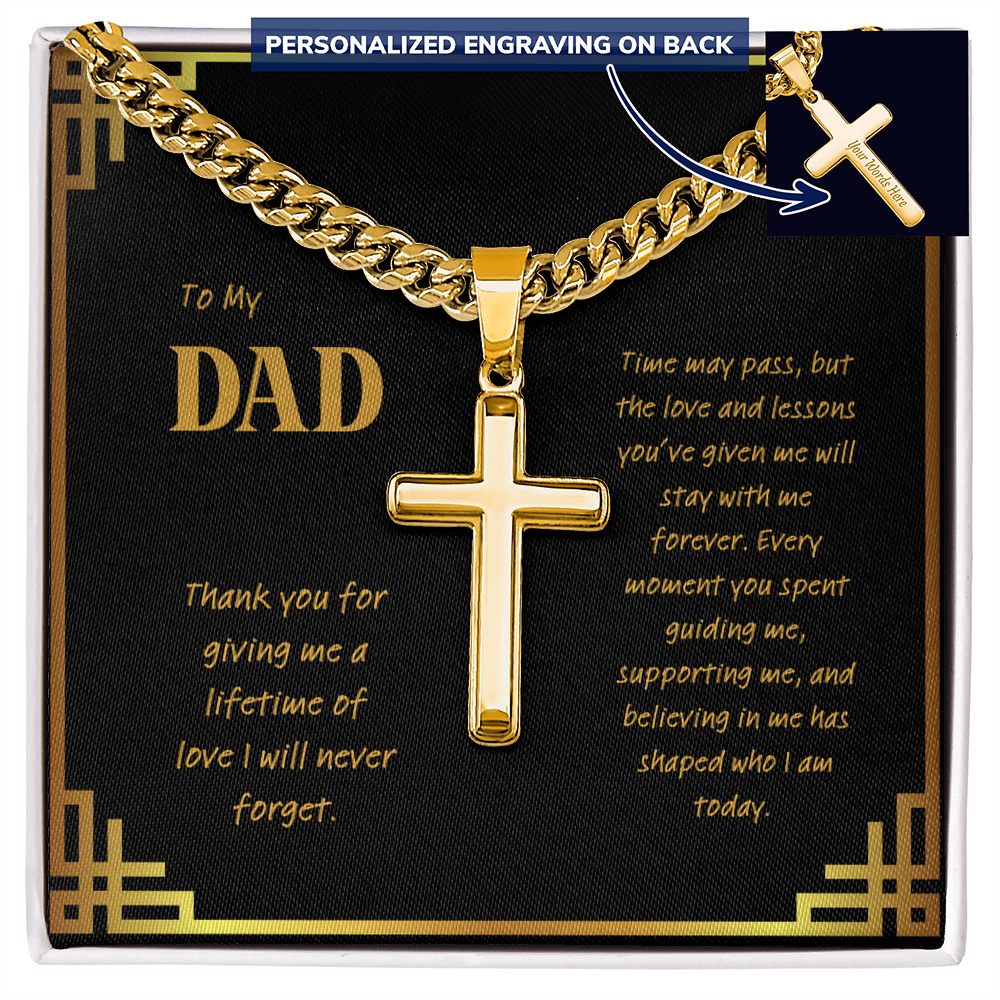 Personalized Cross Necklace for Dad – Engraved Cuban Chain Gift for Father