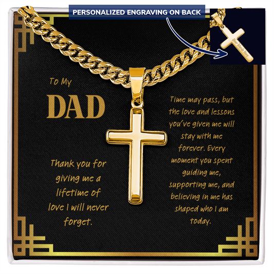 Personalized Cross Necklace for Dad – Engraved Cuban Chain Gift for Father