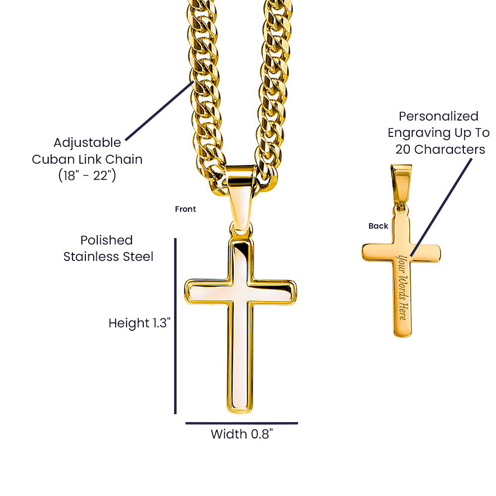 Personalized Cross Necklace for Dad – Engraved Cuban Chain Gift for Father from Son or Daughter