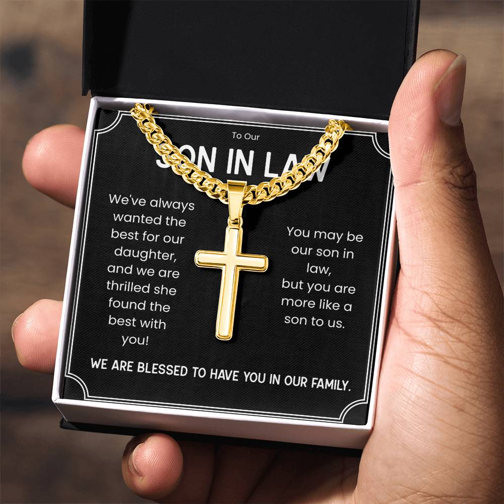 Engraved Cross Necklace for A Wonderful Son In Law