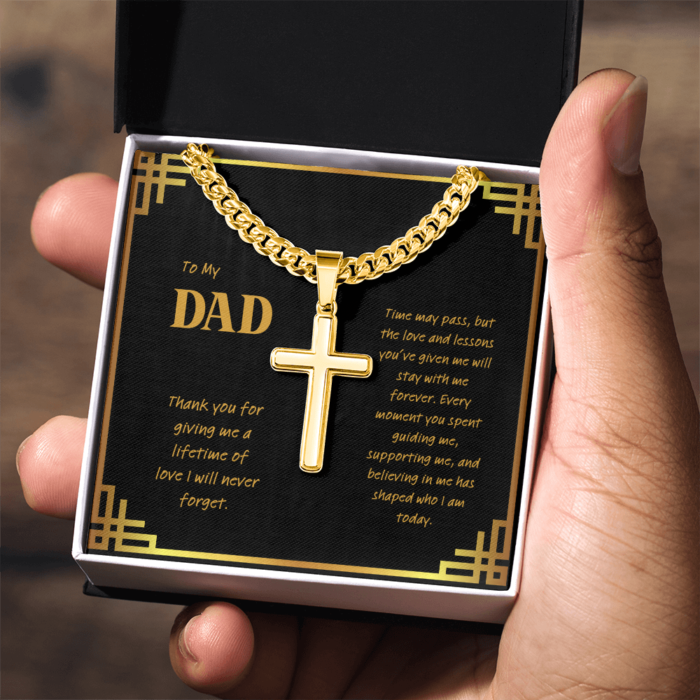 Personalized Cross Necklace for Dad – Engraved Cuban Chain Gift for Father
