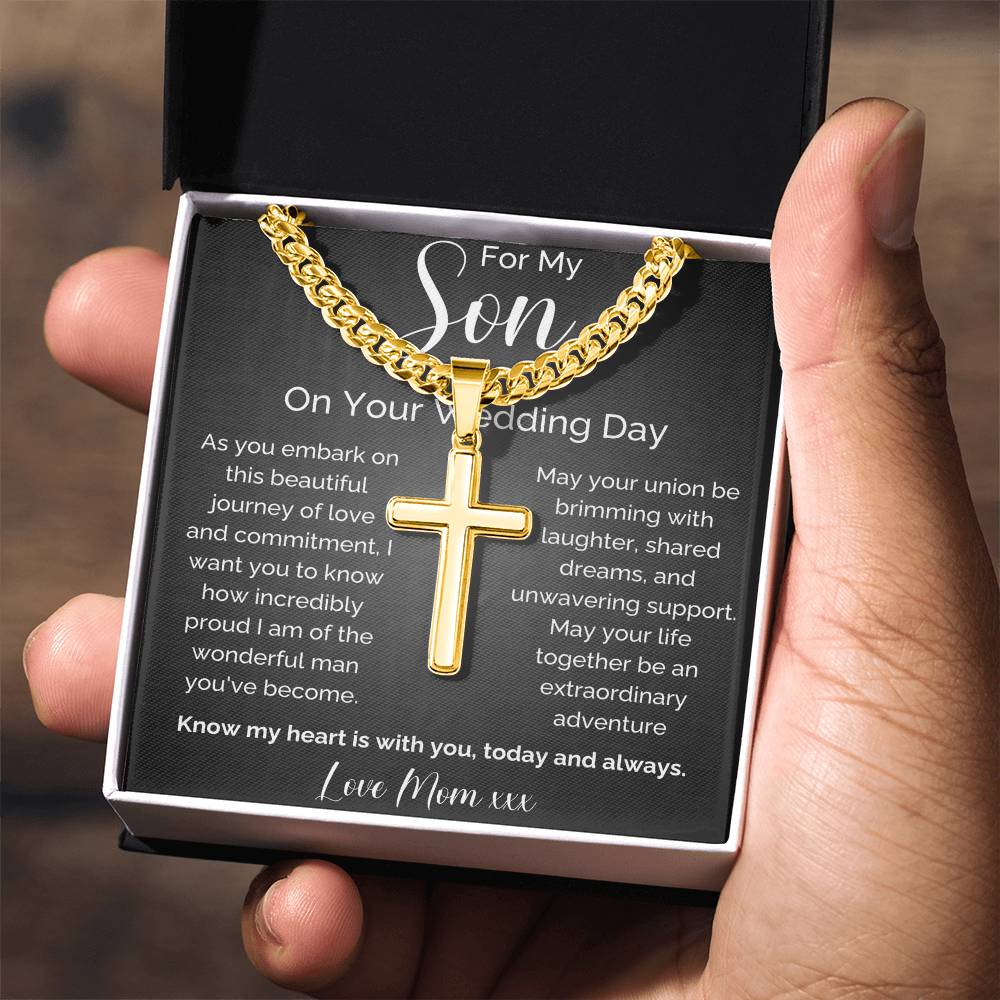 To My Son On Your Wedding Day Cross Necklace | Meaningful Gift From Mom