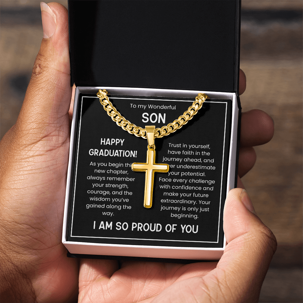 Engraved Cuban Chain Graduation Gift for Son