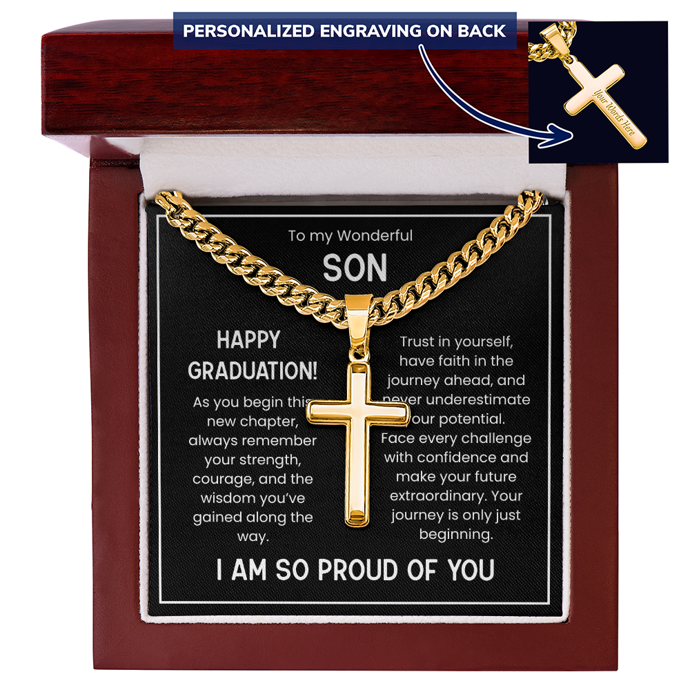 Engraved Cuban Chain Graduation Gift for Son