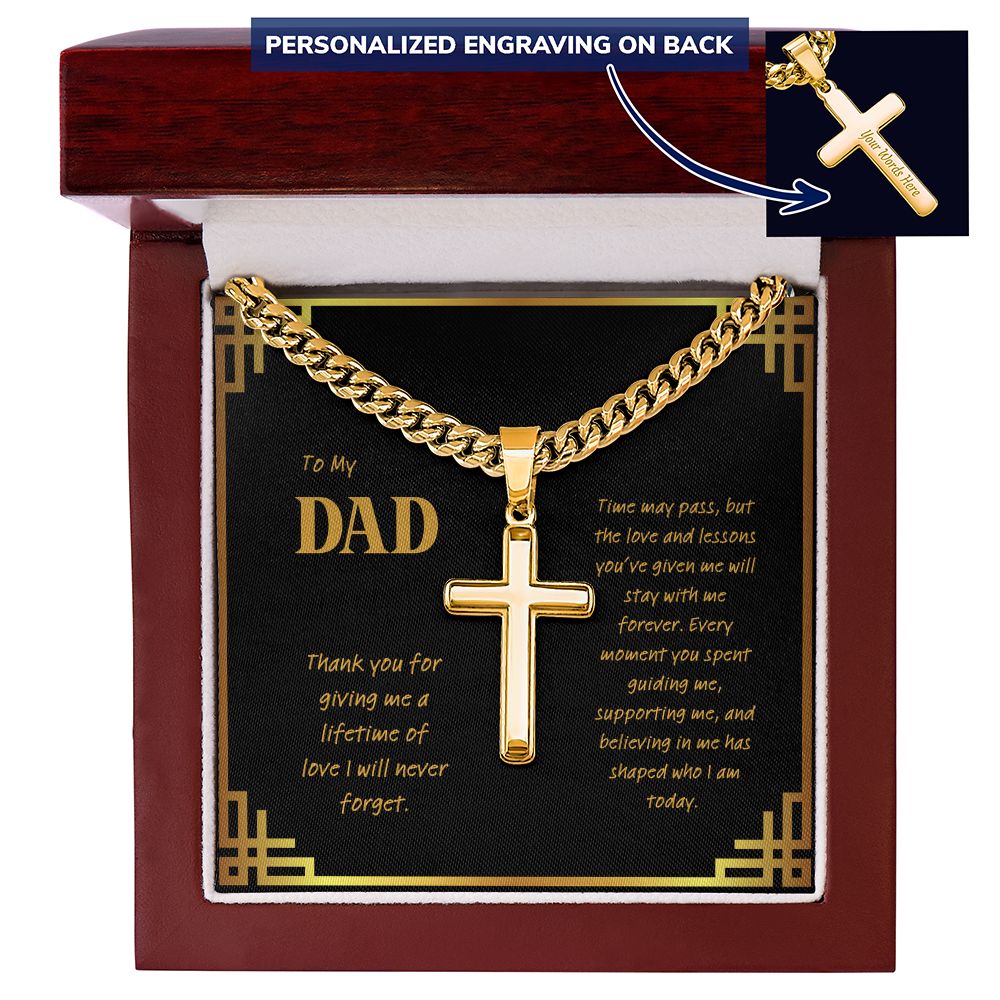 Personalized Cross Necklace for Dad – Engraved Cuban Chain Gift for Father
