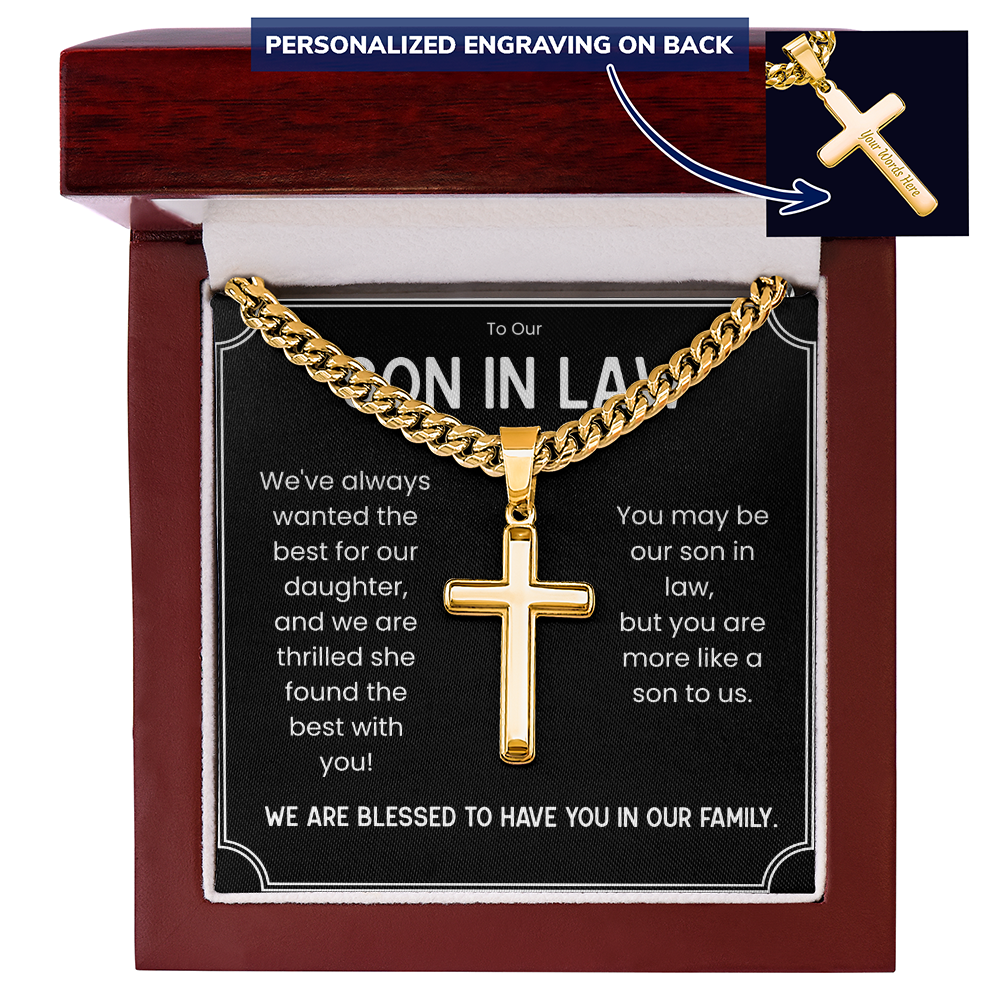 Engraved Cross Necklace for A Wonderful Son In Law