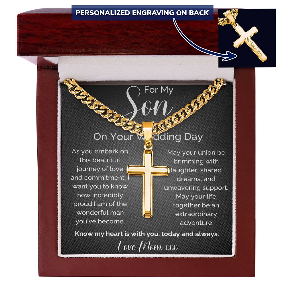 To My Son On Your Wedding Day Cross Necklace | Meaningful Gift From Mom