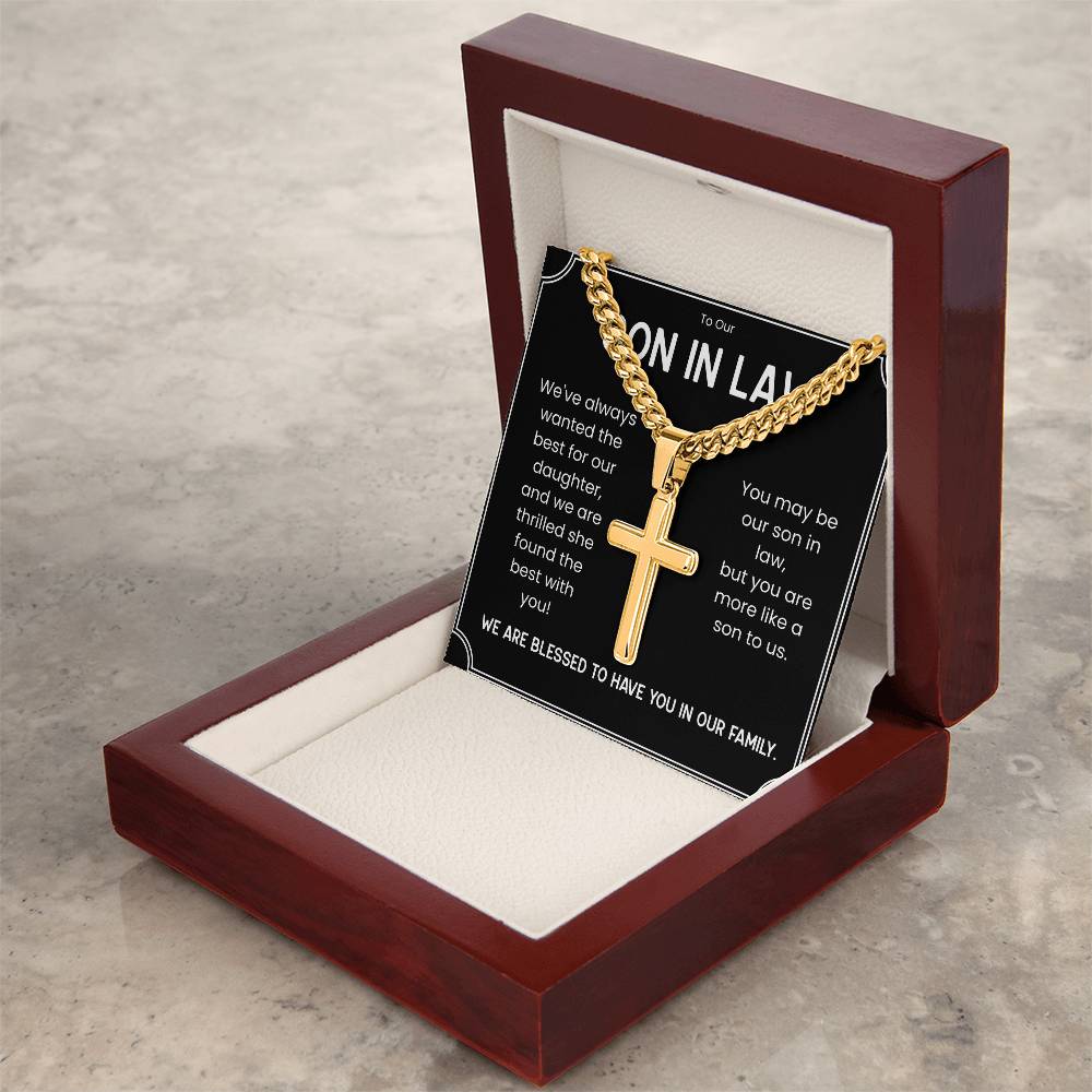 Engraved Cross Necklace for A Wonderful Son In Law