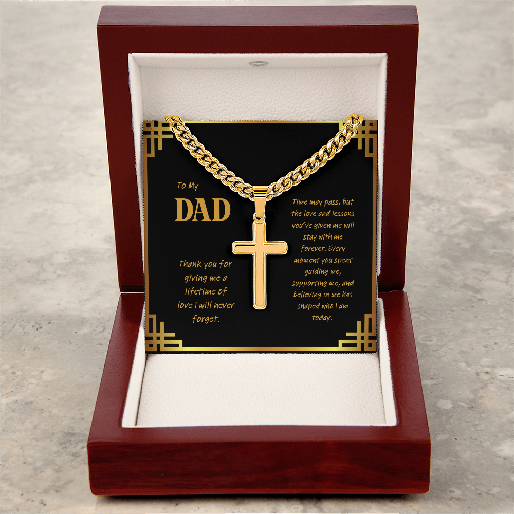 Personalized Cross Necklace for Dad – Engraved Cuban Chain Gift for Father