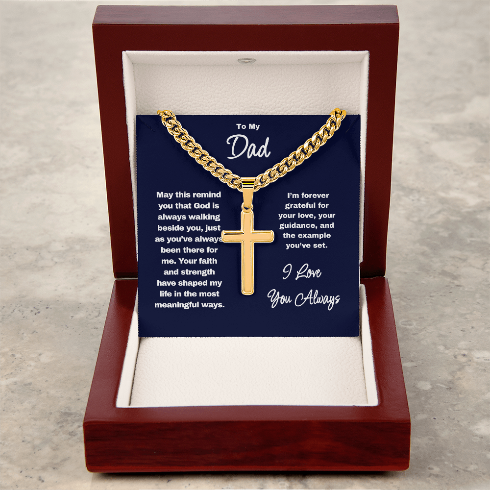 Personalized Cross Necklace for Dad – Engraved Cuban Chain Gift for Father from Son or Daughter