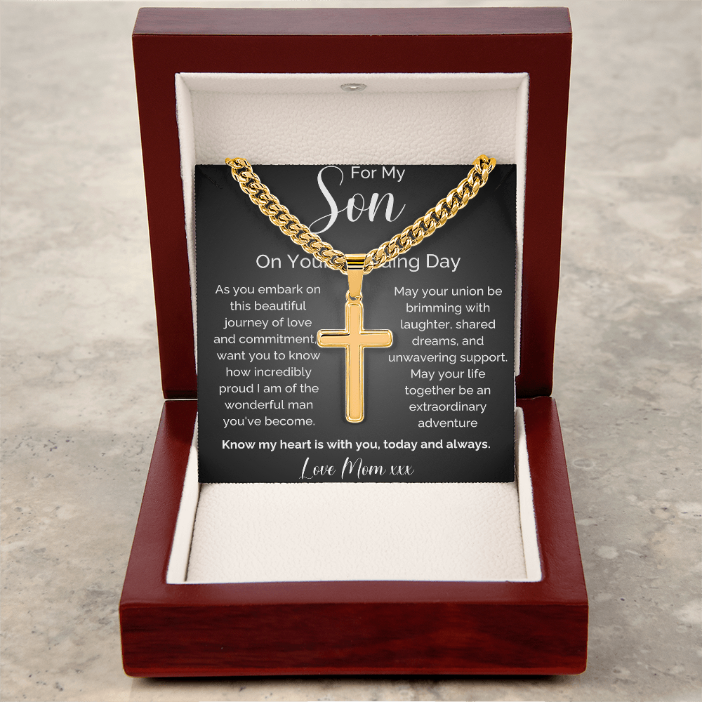 To My Son On Your Wedding Day Cross Necklace | Meaningful Gift From Mom