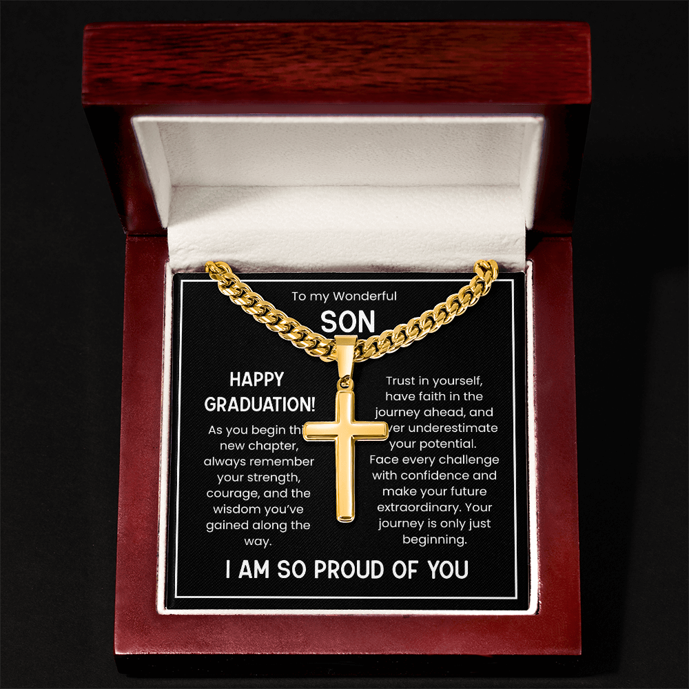 Engraved Cuban Chain Graduation Gift for Son