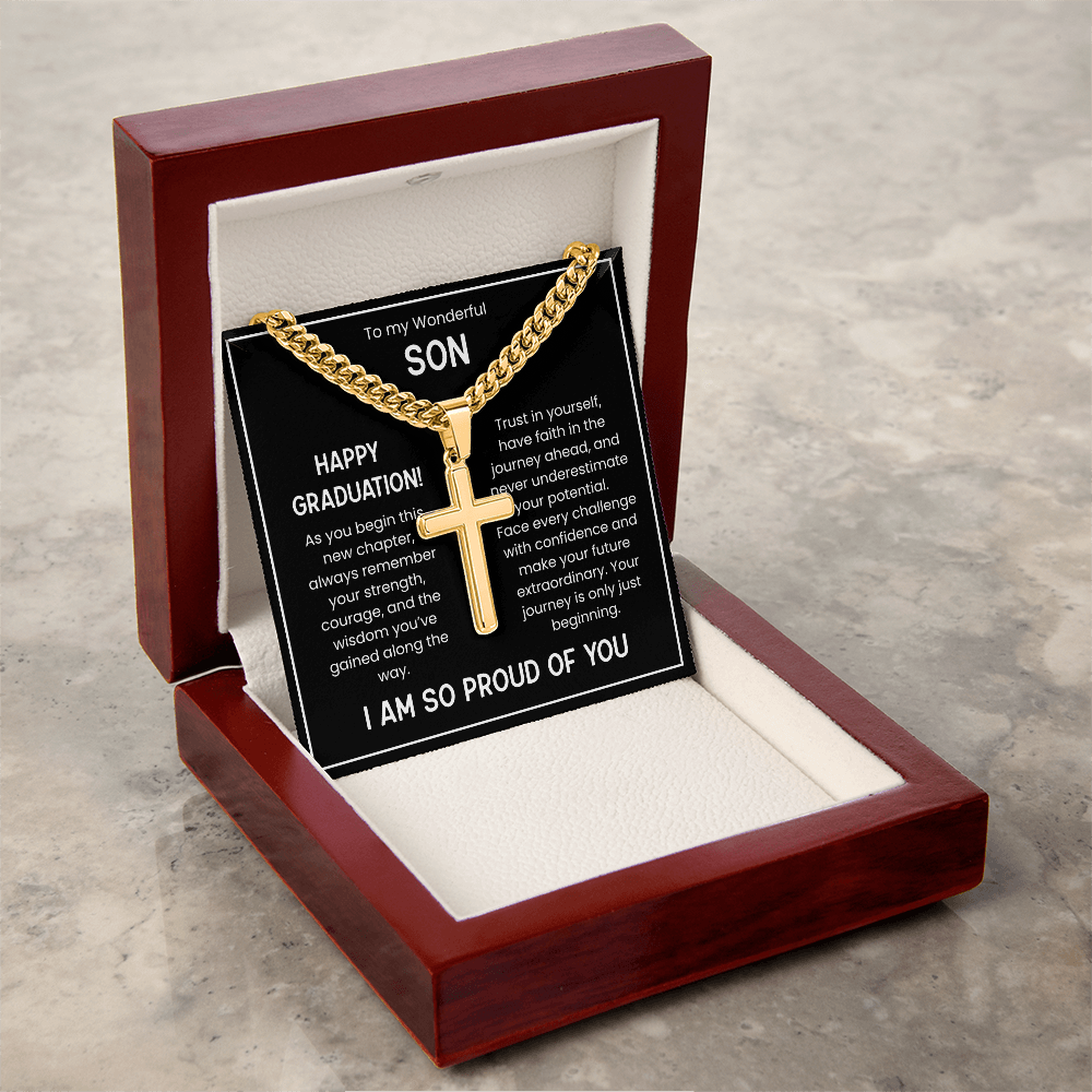 Engraved Cuban Chain Graduation Gift for Son