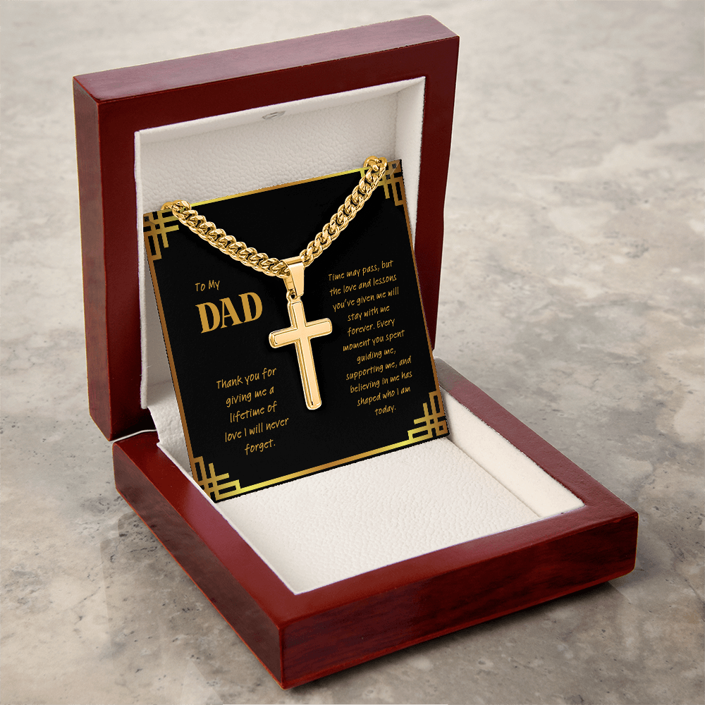 Personalized Cross Necklace for Dad – Engraved Cuban Chain Gift for Father