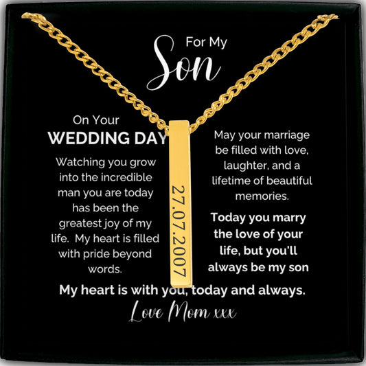 Son on wedding day engravable pendant
