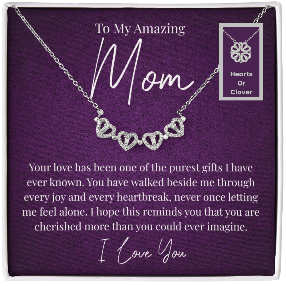 To My Amazing Mom – Magnetic Hearts Lucky Clover Necklace