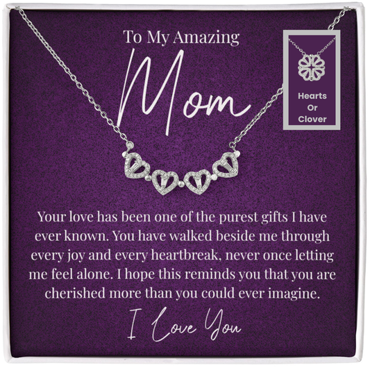 To My Amazing Mom – Magnetic Hearts Lucky Clover Necklace